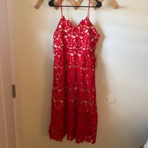 Red lace midi dress